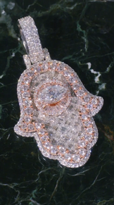 Men's Iced Out Round & Emerald Hamsa Hand Pendant