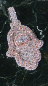 Men's Iced Out Round & Emerald Hamsa Hand Pendant