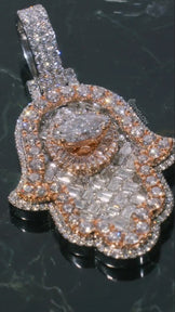 Men's Iced Out Round & Emerald Hamsa Hand Pendant