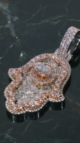 Men's Iced Out Round & Emerald Hamsa Hand Pendant