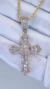 Baguette & Round Diamond Cross Pendant Spiritual Pendant