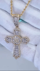 Baguette & Round Diamond Cross Pendant Spiritual Pendant