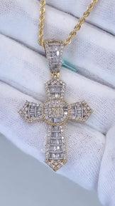 Baguette & Round Diamond Cross Pendant Spiritual Pendant