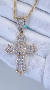 Baguette & Round Diamond Cross Pendant Spiritual Pendant