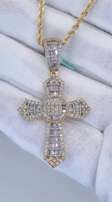 Baguette & Round Diamond Cross Pendant Spiritual Pendant