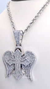 Iced Out Angel Wings Cross Pendant Necklace