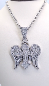 Iced Out Angel Wings Cross Pendant Necklace