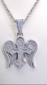Iced Out Angel Wings Cross Pendant Necklace