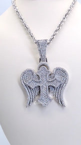 Iced Out Angel Wings Cross Pendant Necklace