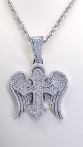 Iced Out Angel Wings Cross Pendant Necklace
