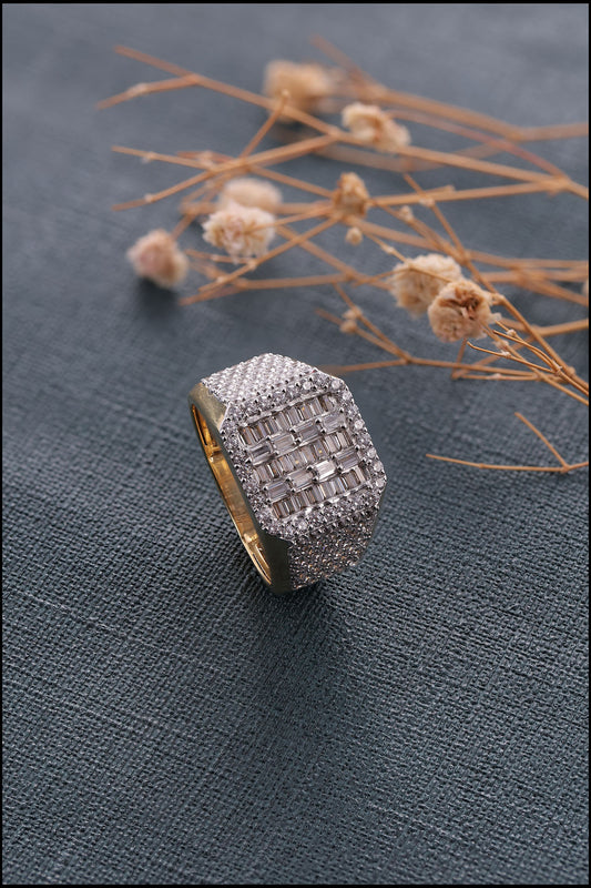 Baguette and Round Cut Hip Hop Ring