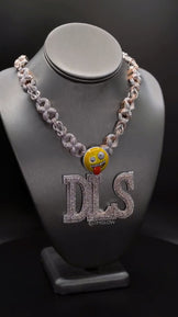 Custom Three Letter Pendant Iced Out Flower Link Chain