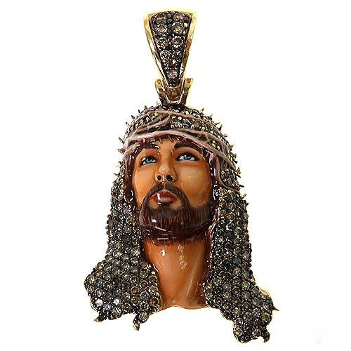 Jesus Face Pendant in Black with CZ or Moissanite Bling