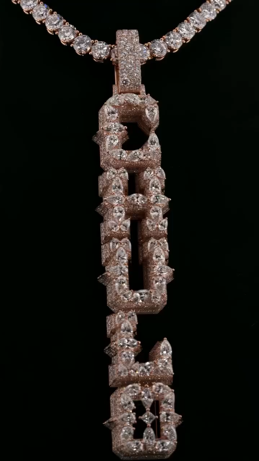 Custom Fully Iced Vertical Letter Pendant