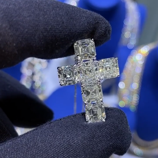 Iced VVS Moissanite Cross with Asscher Cuts