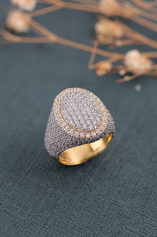 Iced Out Round Diamond Ring for Him