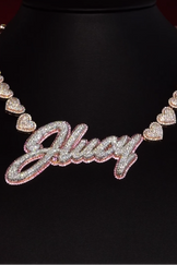 Iced-out custom letter pendant with heart shape chain