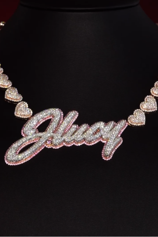 Iced-out custom letter pendant with heart shape chain