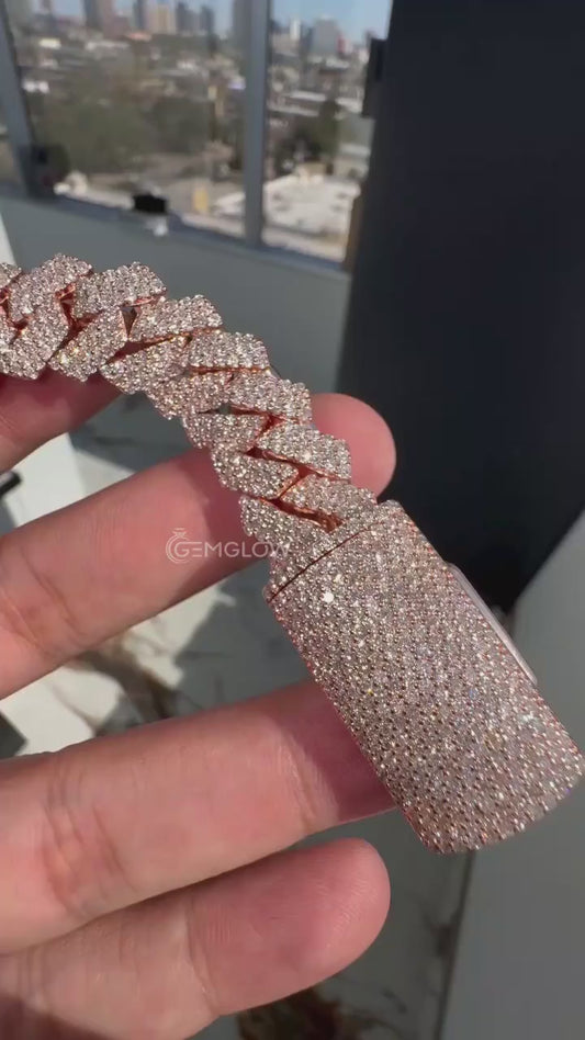 16mm Moissanite Cuban Bracelet with Safety Clasp