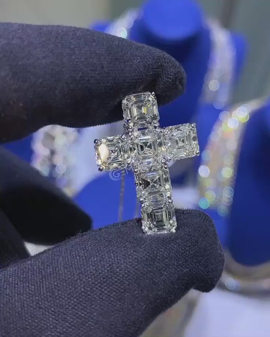 Iced VVS Moissanite Cross with Asscher Cuts