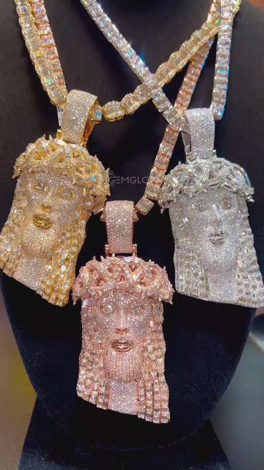 Round/baguette Cut Jesus Pendant