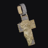 Iced Moissanite Jesus Face Cross Pendant