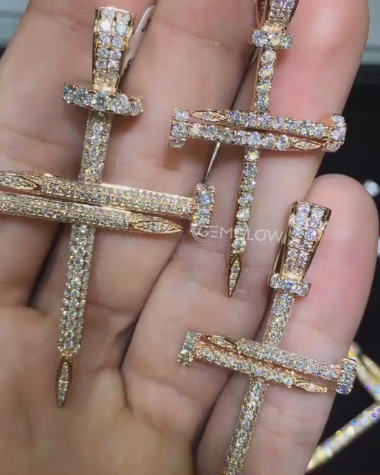 Hip Hop Nail Cross Pendant in Moissanite
