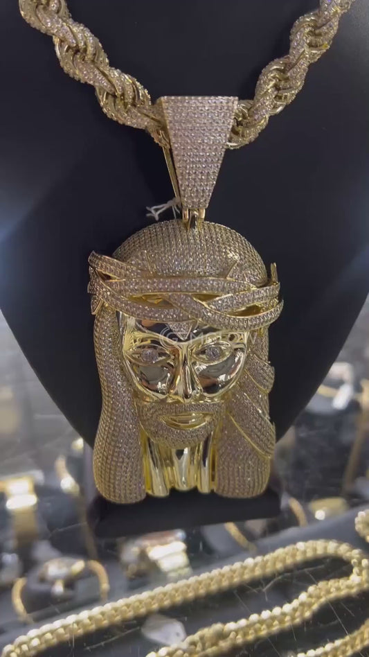 Iced Out Jesus Pendant with Round Moissanite Bling Jewelry