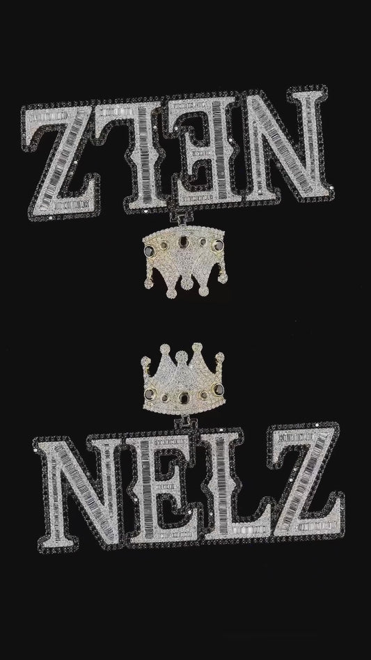 Video of NELZ pendant with colorless and black diamonds, round and baguette cuts, in 925 sterling silver