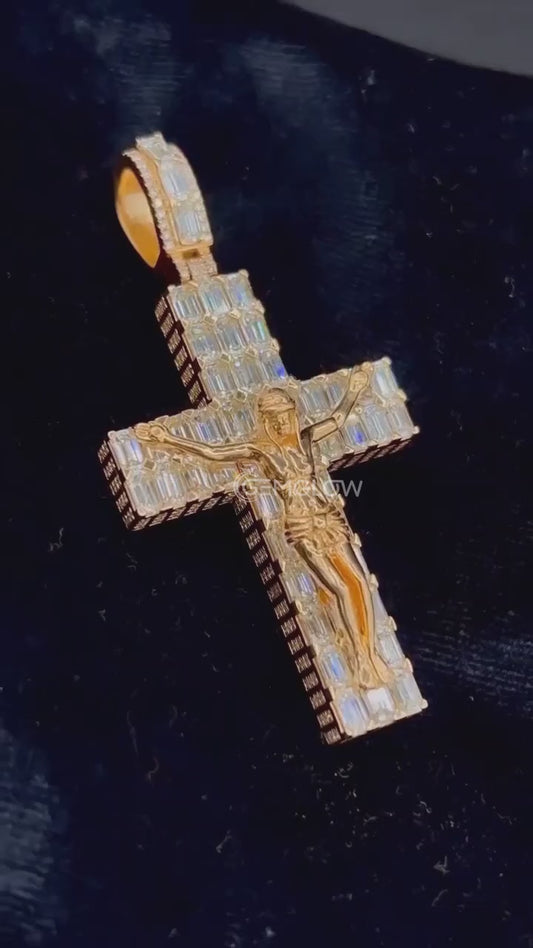 Jesus Cross Pendant in Silver with Diamonds