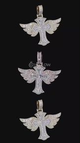 Iced out moissanite cross Wing Pendant