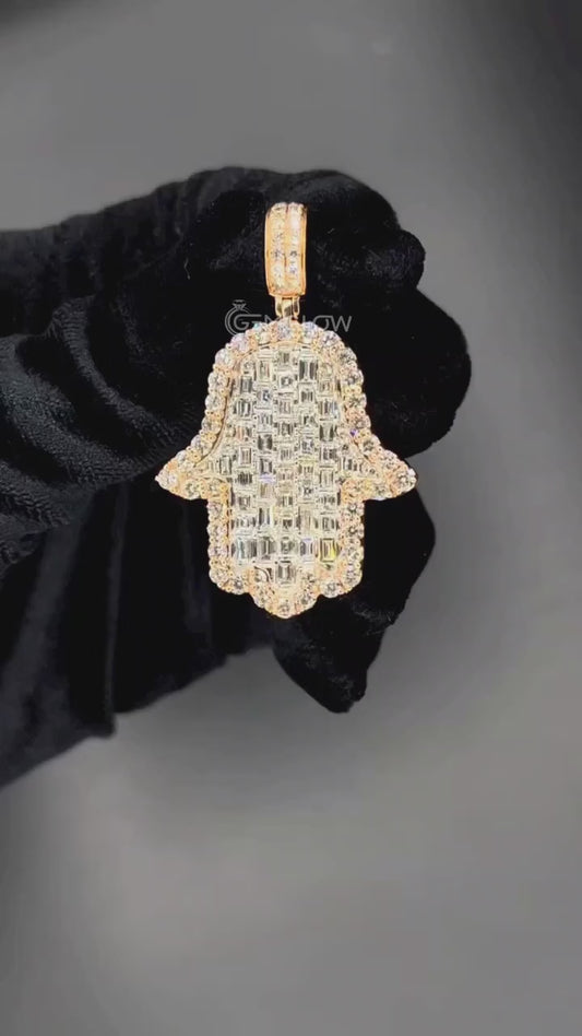 Hamsa Hand Pendant with Evil Eye Diamonds