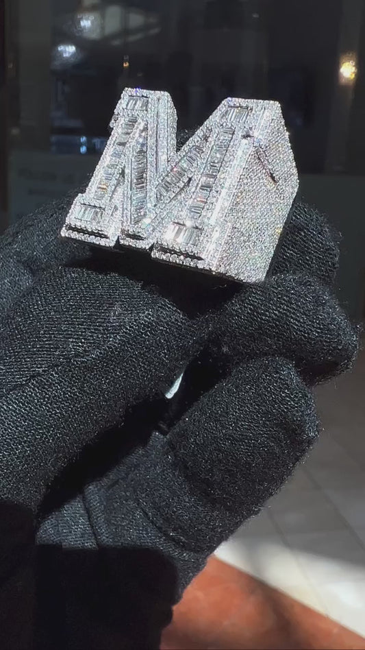 Iced Out VVS Moissanite M Letter Ring