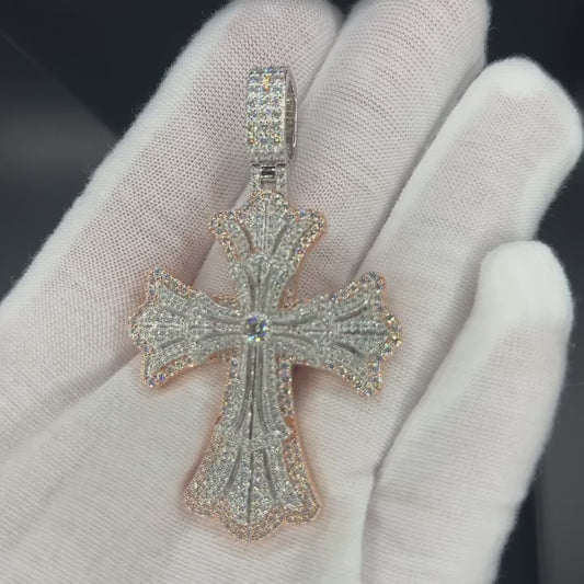 Video of Christian faith pendant with round-cut diamonds in sterling silver, showcasing its brilliant design