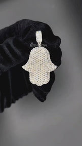 Hamsa Hand Pendant with Baguette Diamonds