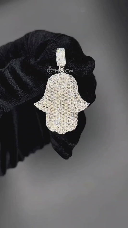 Hamsa Hand Pendant with Baguette Diamonds