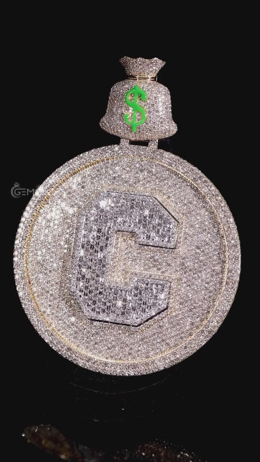 Initial C Pendant in 925 Silver with Diamonds