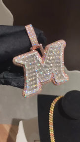 Sterling Silver M Pendant with Icy Diamonds