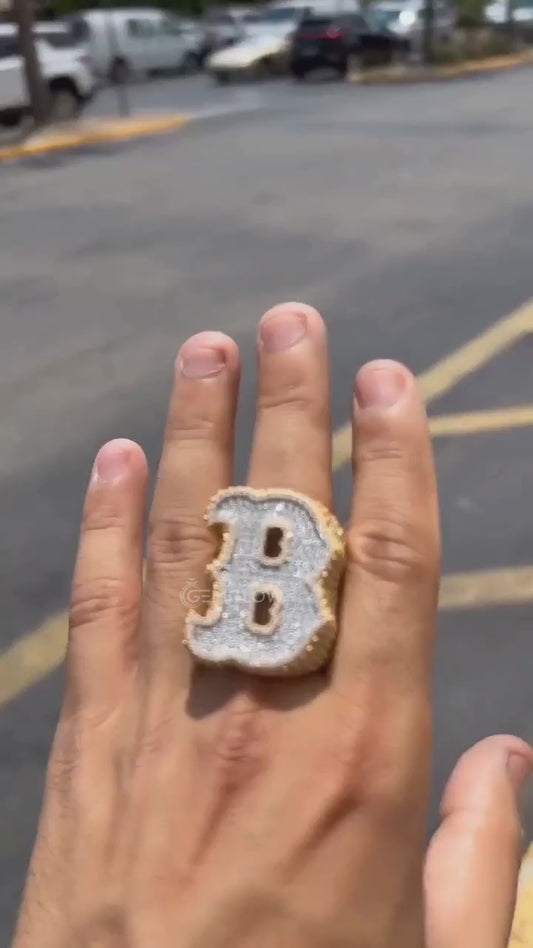 Iced Out Moissanite 'B' Letter Ring