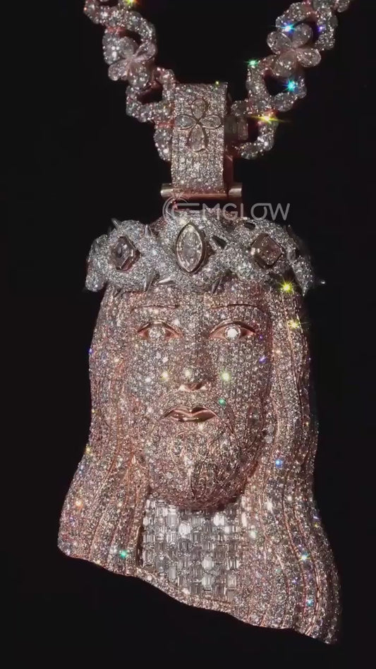 Iced Out Ascher Cut Diamond Jesus Face Pendant