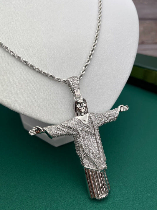 Full Jesus Pendant with Round Diamonds